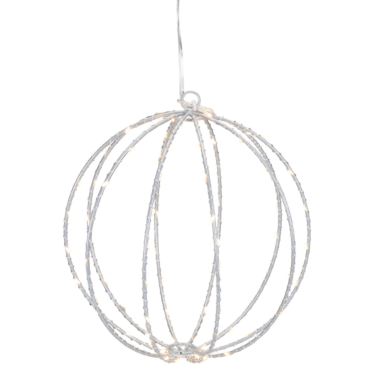 Northlight LED Lighted Hanging Ball Christmas Decoration - 8" - Silver - Warm White Lights